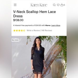 Karen Kane V-Neck Scallop Hem Lace Dress